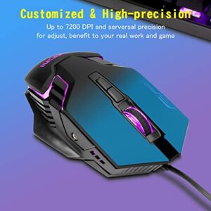 One Handed Half Keyboard Mouse USB Spilitter Type-C Adapter Gaming Combo with RGB LED Backlit 7200DPI CPI Customize 4 Port Adapter Mini Size Small Wired Set for LOL/Wow/fortnite/Dota/PUBG