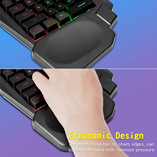 One Handed Half Keyboard Mouse USB Spilitter Type-C Adapter Gaming Combo with RGB LED Backlit 7200DPI CPI Customize 4 Port Adapter Mini Size Small Wired Set for LOL/Wow/fortnite/Dota/PUBG