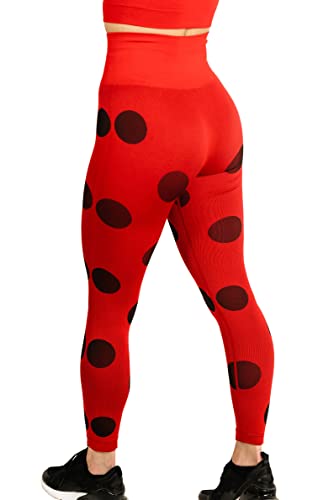 Miraculous Ladybug Womens Leggings Active Cosplay - Seamless for Gym Workout, Exercise, Yoga, Running by MAXXIM Red Medium