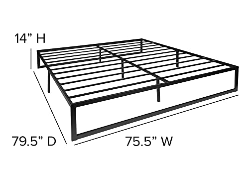 Flash Furniture Bentley 14" Metal Platform Bed Frame - Black Frame/Steel Slat Supports - 12.5" Underbed Storage - No Box Spring Needed - Quick Lock Functionality-King