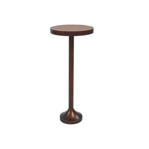 COZAYH Small Pedestal End Table, Metal Base Side Table, Drinking Table with Scratching Distressed Finish, Light Espresso, Brown Desktop (BY-TB0009)