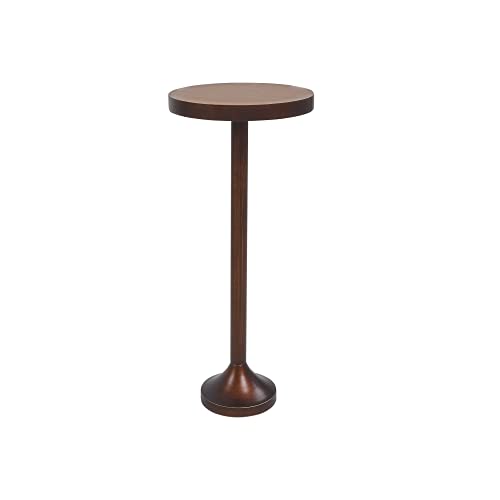 COZAYH Small Pedestal End Table, Metal Base Side Table, Drinking Table with Scratching Distressed Finish, Light Espresso, Brown Desktop (BY-TB0009)