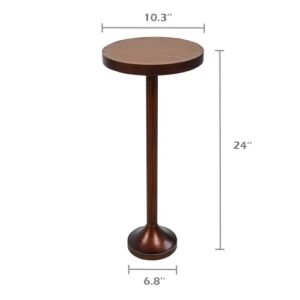 COZAYH Small Pedestal End Table, Metal Base Side Table, Drinking Table with Scratching Distressed Finish, Light Espresso, Brown Desktop (BY-TB0009)