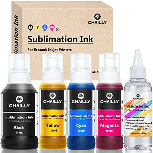 Chailly 527ML Sublimation Ink for Epson EcoTank Supertank Inkjet Printers ET-2720 ET-2750 ET-2760 ET-2800 ET-2803 ET-3760 ET-4700 ET-4800 ET-15000/ Upgrade Version (B/M/C/Y/Printhead Cleaning Kit)