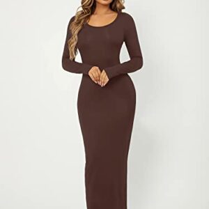 Floerns Women's Solid Long Sleeve Scoop Neck Bodycon Pencil Maxi Dress Coffee Brown S