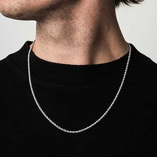 Sterling Silver Clasp Chain for Mens Necklace 20 Inches Silver Chain for Men Rope Chain Necklace 2.5mm Diamond Cut Silver Mens Chain Necklace 925 Sterling Silver Chain for Mens Rope Chain Necklace