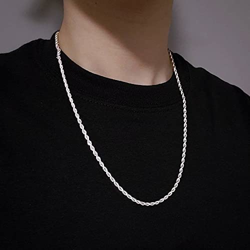 Sterling Silver Clasp Chain for Mens Necklace 20 Inches Silver Chain for Men Rope Chain Necklace 2.5mm Diamond Cut Silver Mens Chain Necklace 925 Sterling Silver Chain for Mens Rope Chain Necklace