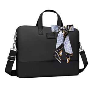 mosiso laptop bag for women, 15-15.6 inch computer bag compatible with macbook pro 16 inch, hp, dell, lenovo, asus, razer notebook, laptop shoulder messenger bag with strap and silk scarf, black