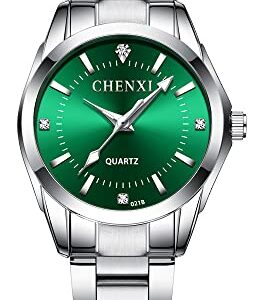 XCZAP Watches for Women Ladies Colorful Dial Simple Girls Stainless Steel Quartz Watch Waterproof Luminous, with Premium Crystal Accented(Green)