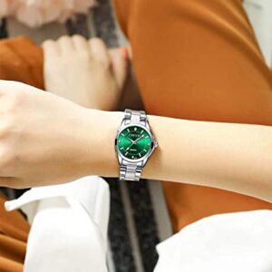 XCZAP Watches for Women Ladies Colorful Dial Simple Girls Stainless Steel Quartz Watch Waterproof Luminous, with Premium Crystal Accented(Green)