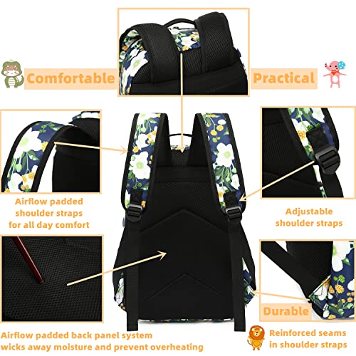Leaper Water-resistant Floral Laptop Backpack Travel Bag Bookbags Satchel (Black-White Flower)