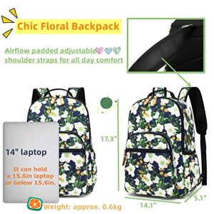 Leaper Water-resistant Floral Laptop Backpack Travel Bag Bookbags Satchel (Black-White Flower)