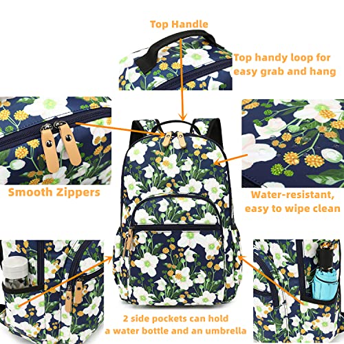 Leaper Water-resistant Floral Laptop Backpack Travel Bag Bookbags Satchel (Black-White Flower)