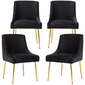 zhenghao black dining chairs set of 4, upholstered dining room chairs with gold legs mid century modern velvet chair accent side chairs for living room/kitchen/patio/coffee