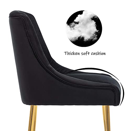 ZHENGHAO Black Dining Chairs Set of 4, Upholstered Dining Room Chairs with Gold Legs Mid Century Modern Velvet Chair Accent Side Chairs for Living Room/Kitchen/Patio/Coffee