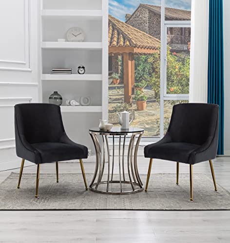 ZHENGHAO Black Dining Chairs Set of 4, Upholstered Dining Room Chairs with Gold Legs Mid Century Modern Velvet Chair Accent Side Chairs for Living Room/Kitchen/Patio/Coffee