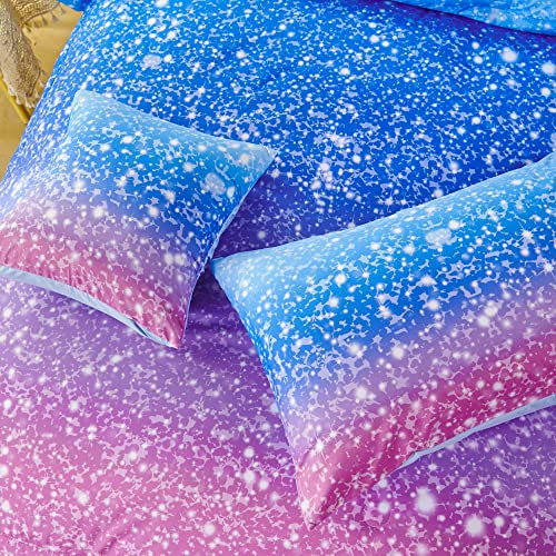 RYNGHIPY 6Pcs Sparkle Gradient Glitter Comforter Sets, Ombre Indigo Pink Gradient Bedding Set for Boys Girls, Rainbow Bed in A Bag Twin Size