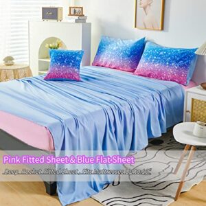 RYNGHIPY 6Pcs Sparkle Gradient Glitter Comforter Sets, Ombre Indigo Pink Gradient Bedding Set for Boys Girls, Rainbow Bed in A Bag Twin Size