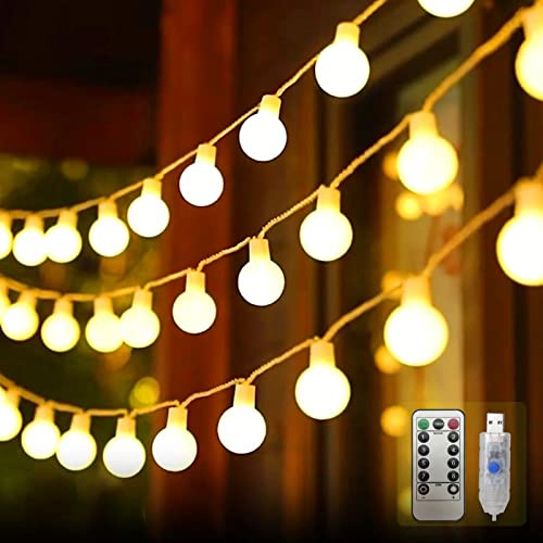 Fairy Lights 23 ft 50 LED Globe Twinkle Christmas Lights with Remote Control, 8 Modes USB Fairy Lights, Indoor Mood String Lights for Bedroom Balcony Garden or Party Decoration Lights (Warm White)