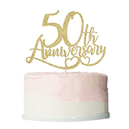 Bekaterea 50th Anniversary Cake Topper Gold Glitter,50th Birthday Cake Decoration，50th Anniversary Party Decorations，50th Anniversary Wedding Party Cake Decoration Supplies