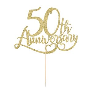 Bekaterea 50th Anniversary Cake Topper Gold Glitter,50th Birthday Cake Decoration，50th Anniversary Party Decorations，50th Anniversary Wedding Party Cake Decoration Supplies