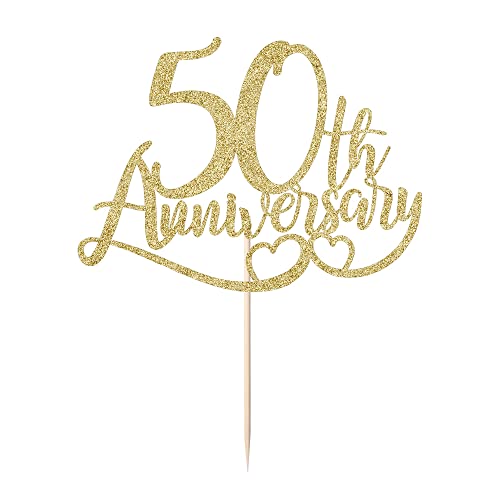 Bekaterea 50th Anniversary Cake Topper Gold Glitter,50th Birthday Cake Decoration，50th Anniversary Party Decorations，50th Anniversary Wedding Party Cake Decoration Supplies