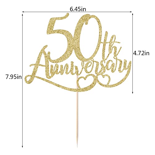 Bekaterea 50th Anniversary Cake Topper Gold Glitter,50th Birthday Cake Decoration，50th Anniversary Party Decorations，50th Anniversary Wedding Party Cake Decoration Supplies