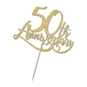 Bekaterea 50th Anniversary Cake Topper Gold Glitter,50th Birthday Cake Decoration，50th Anniversary Party Decorations，50th Anniversary Wedding Party Cake Decoration Supplies