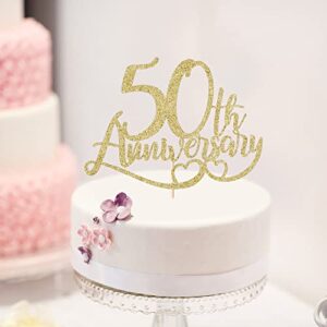 Bekaterea 50th Anniversary Cake Topper Gold Glitter,50th Birthday Cake Decoration，50th Anniversary Party Decorations，50th Anniversary Wedding Party Cake Decoration Supplies