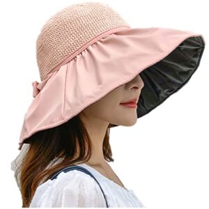 hongpas women vintage rollable fisherman sun cap bucket hat uv sun protection wide brim summer beach cap (pink)