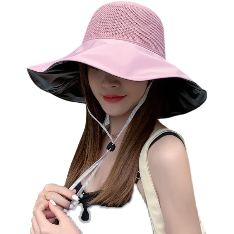 HONGPAS Women Vintage Rollable Fisherman Sun Cap Bucket Hat UV Sun Protection Wide Brim Summer Beach Cap (Pink)