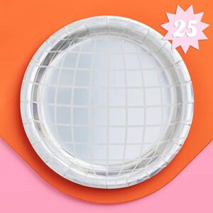 xo, fetti disco ball paper plates - 25 pk, 9" | bachelorette party decorations, last disco, space cowboy birthday party, 70s groovy party