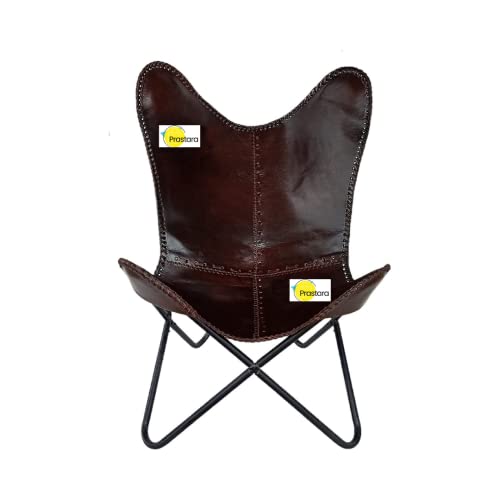 PRASTARA Accent Chair Living Room Leather Butterfly Handmade Vantage Relaxing with Powder Coated Folding Arms Comfy Chairs for Small Spaces Home Office Bedroom