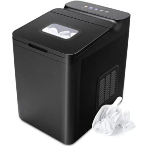 costway countertop ice maker, 33lbs/24h portable and compact ice machine with self-cleaning function, 9 ice cubes ready in 6 mins, include ice scoop and basket for home kitchen office, black