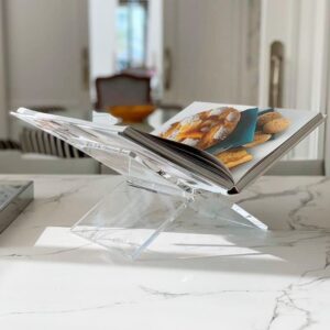Large Clear Acrylic Book Stands for Display, Amlits, Best Reading Bookstand Display Open Holder for Cook Books Magazines, Newspaper, Textbooks (Clear)