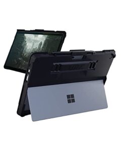 eco rugged cases black microsoft surface pro 7+ / pro 7 / pro 6 / pro 5 / pro 4 case rugged tablet case with handstrap and built-in stylus pen holder and kickstand made with 100 percent recyclable tpu