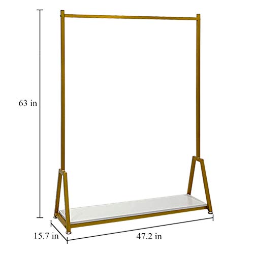 FONECHIN Retail Clothing Racks Modern Garment Rack with Wooden Shelves Iron Pipe Racks for Hanging Clothes Heavy Duty Wardrobe Closet Rack Gold 47"