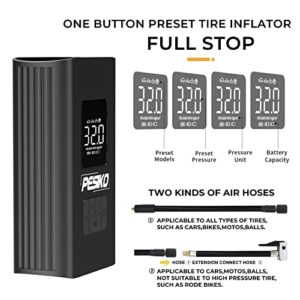 PESIKO Tire Inflator Portable Air Compressor, [5-in-1] 150PSI Cordless Faster Inflation Air Pump with LED Light for Car Tire, Bicycle, Balloons, Motorcycles