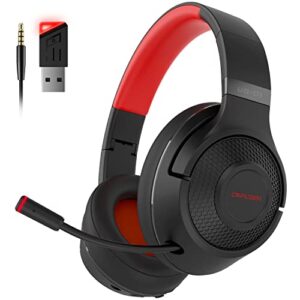 2.4ghz wireless gaming headset for pc, ps5, ps4, macbook, with microphone, over-ear bluetooth headphones for cell phone, soft earmuff - 40 hours playtime, only wired mode for xbox series, red
