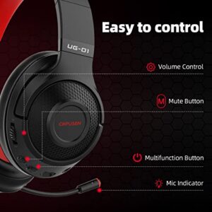 2.4Ghz Wireless Gaming Headset for PC, PS5, PS4, MacBook, with Microphone, Over-Ear Bluetooth Headphones for Cell Phone, Soft Earmuff - 40 Hours Playtime, Only Wired Mode for Xbox Series, Red