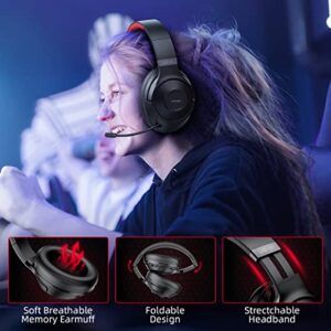 2.4Ghz Wireless Gaming Headset for PC, PS5, PS4, MacBook, with Microphone, Over-Ear Bluetooth Headphones for Cell Phone, Soft Earmuff - 40 Hours Playtime, Only Wired Mode for Xbox Series, Red