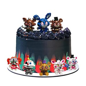 oulun birthday party cake toppers for five nights at freddy's, kids birthday party cake decorating supplies（8pcs）