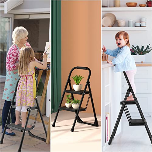 ALPURLAD Step Ladder 2 Step Stool Folding Step Stools for Adults with Handgrip & Anti-Slip Sturdy and Wide Pedal 330lbs Stepladder Multi-Use for Household & Office Foldable Step Stool