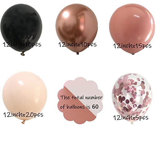 Black Rose gold Balloons- Dusty Pastel Pink and Black Balloons 12inch for Birthday Graduation Wedding Bridal Shower Anniversary Party Decorations (Black + Retro Pink + Gold)