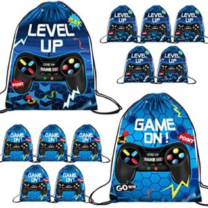 eccliy 20 pack video game party drawstring bags 12 x 10 inch gaming party supplies video game party favors bags gamer party favors video game goodie bags for game themed party (blue, fresh style)