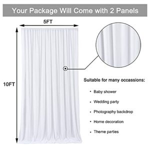 5ftx10ft White Backdrop Curtain Panels for Parties, Wrinkle Free Polyester Photography Backdrop Curtains, Wedding Party Decoration Supplies