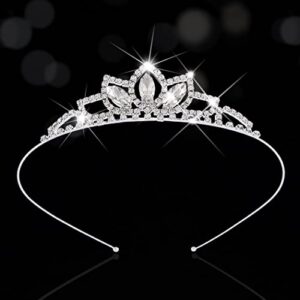 kilshye princess silver tiara and crown pink crystal tiaras girls pageant crowns rhinestone birthday headdress for kids (silver)