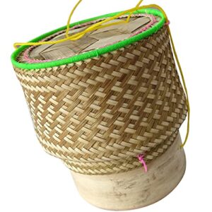 sticky rice serving basket large handmade ''kra-tip'' thai laos traditional weave wickerwork with vegetable based dye serving travel picnic keeping sticky rice after steaming warm