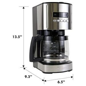 Kenmore Aroma Control 12-cup Programmable Coffee Maker, Black and Stainless Steel Drip Coffee Machine, Glass Carafe, Reusable Filter, Timer, Digital Display, Charcoal Water Filter, Regular or Bold