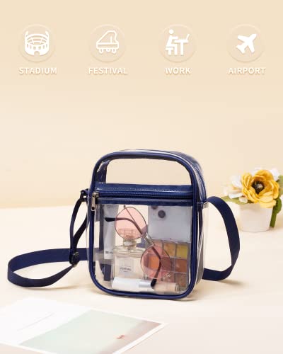 Vorspack Clear Bag Stadium Approved - PVC Clear Purse Clear Crossbody Bag with Front Pocket for Concerts Sports Festivals - Navy Blue